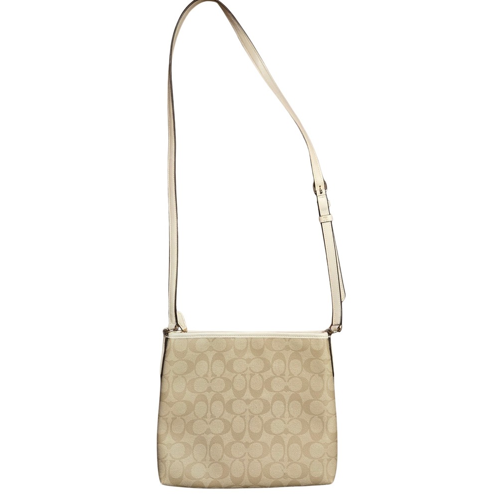 Coach Signature File Bag Crossbody Beige Cream Canvas Leather Gold Logo F29210 - Picture 2 of 10